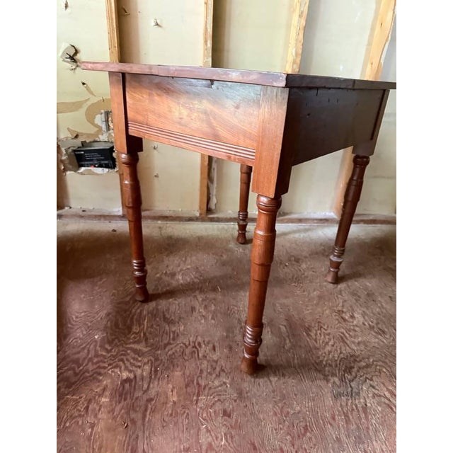 Antique Victorian Style Burled Wood Inlaid Walnut Single Drawer Side Hall Table For Sale - Image 9 of 17