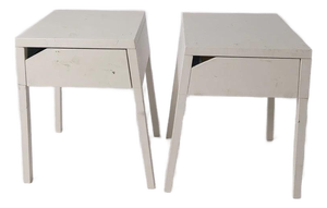 Minimalist Metal Bedside Tables with Drawers and Angled Legs, Set of 2