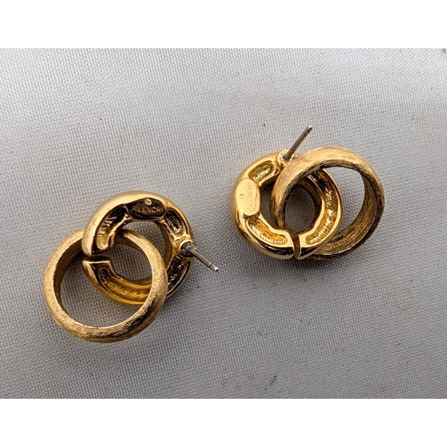 Vintage 1980s Signed Givenchy Goldtone Loop Drop Pierced Earrings-2 Pieces For Sale - Image 9 of 9