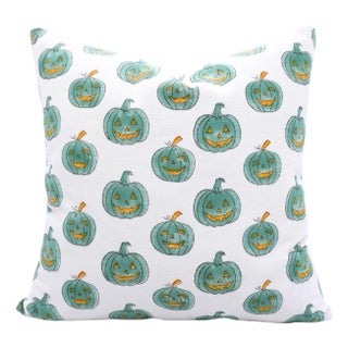 Fabdivine Handmade Halloween Pumpkin Block Print Pillow Cover Spooky Cotton Cushion for Sofa, Couch & Chair Size 12x20 For Sale