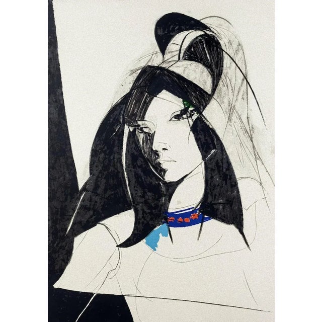 Young Woman is an original lithography realized by Sandro Trotti in 1980. The state of preservation is very good....