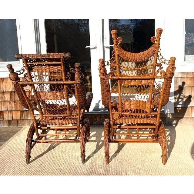 Brown A Pair of American Antique Woven Wicker Rocking Chairs For Sale - Image 8 of 12