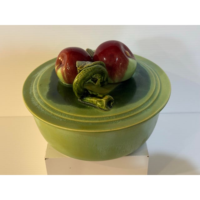 Chartreuse Vintage Wade California Apple Motif Covered Art Pottery Bowl For Sale - Image 8 of 12