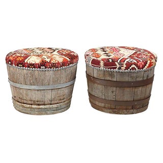 Wine Barrel Ottomans - A Pair For Sale