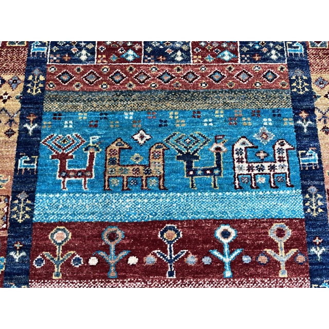 Brick Red Hand-Knotted Khorjin Pictorial Gabbeh Runner With Horsemen, 2'11" X 9'5" For Sale - Image 8 of 12