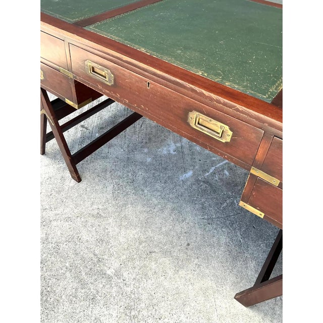 Victorian Vintage Military Campaign Wood Desk For Sale - Image 3 of 15