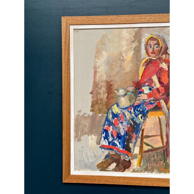 Mid-Century Modern Svan Wallquist, Woman with Broom and Teapot, 1950s, Oil on Panel, Framed For Sale - Image 3 of 18