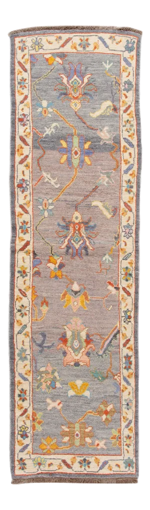 Gray Modern Oushak Handmade Wool Runner