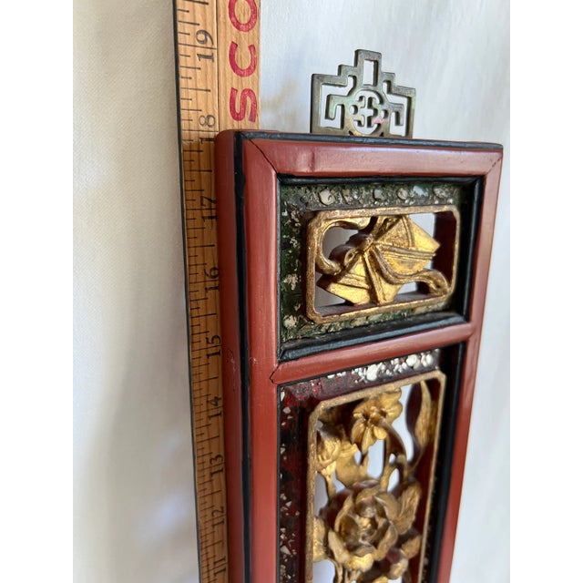Red Antique Chinese Carved Wood Wall Hangings- Set of 2 For Sale - Image 8 of 14