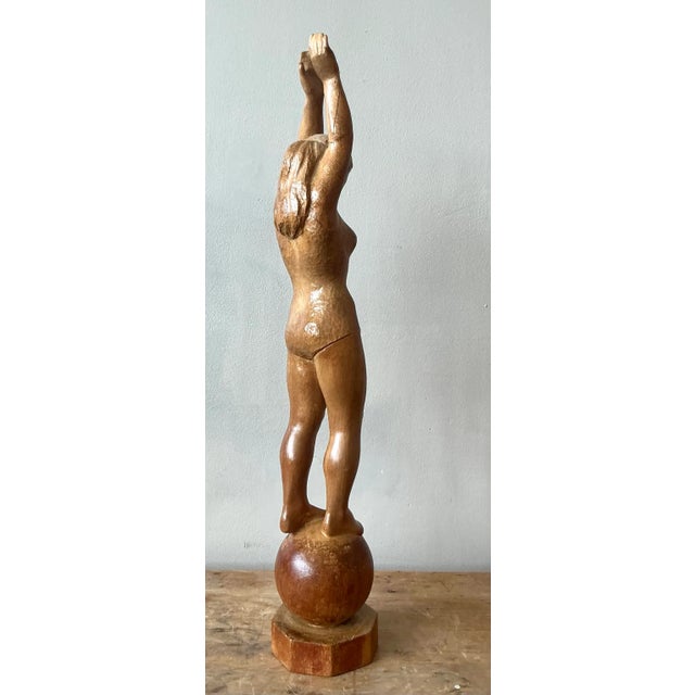Mid-Century Modern Vintage Boho Carved Wood Female Sculpture For Sale - Image 3 of 8