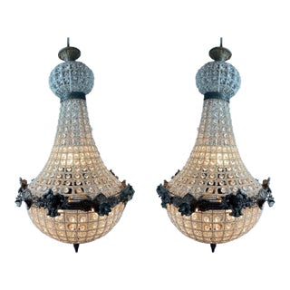 1970s French Louis XVI Charcoal Bronze Chandeliers 2pc- Pair For Sale