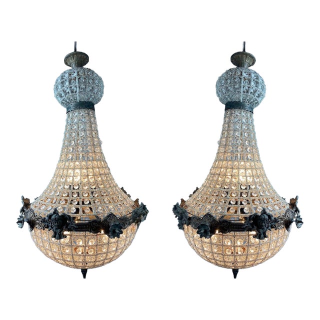 1970s French Louis XVI Charcoal Bronze Chandeliers 2pc- Pair For Sale