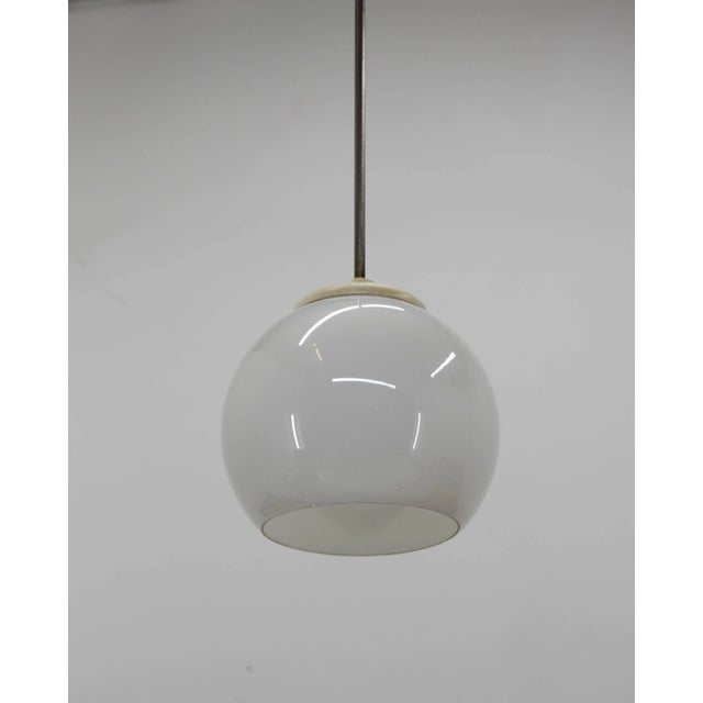 Glass Mid-Century Industrial Pendant Lamp, 1960s For Sale - Image 7 of 8