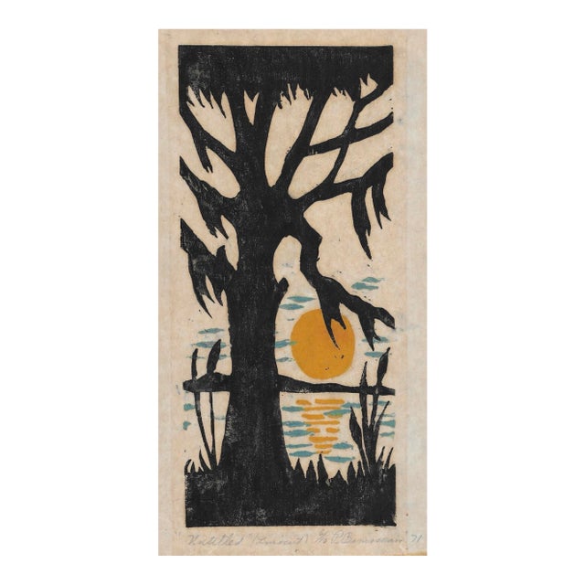 1971 Lowcountry Linocut by Brousseau For Sale