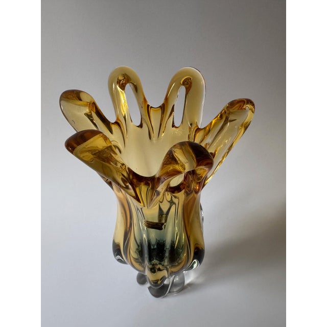 Organic Modern Bohemian Amber Art Glass Vase from Egermann Glassworks, Czech Republic, 1980s For Sale - Image 6 of 16