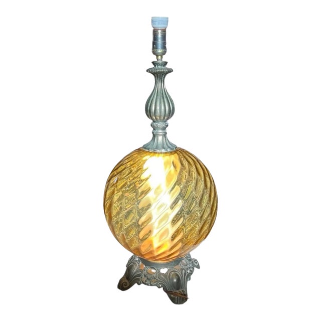 5311stolen 1960s Large Amber Glass Globe Dual Light Table Lamp For Sale