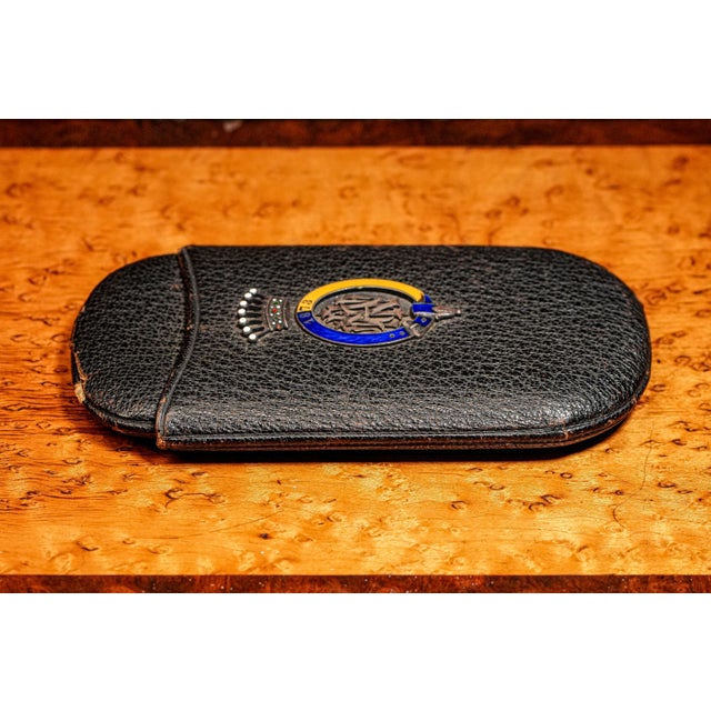 Austrian Antique Victorian Leather Cigar Case Silver Enamel Armorial Tobacciana For Sale - Image 9 of 14