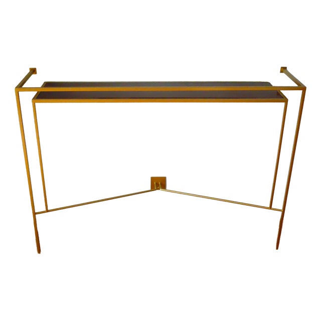 Patinated Gilt Bronze Console Table with Walnut Top from Aymeric Lefort For Sale