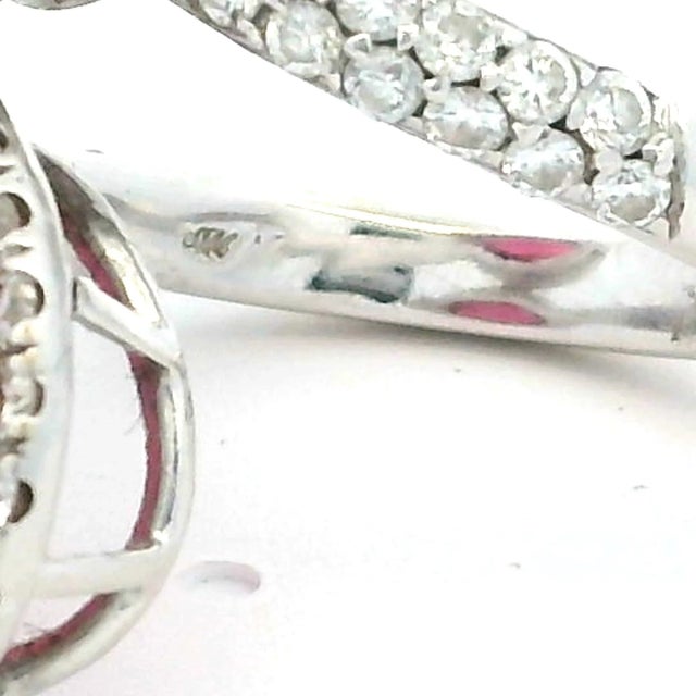 1980s 1980s Contemporary 18k White Gold Pink Tourmaline & Diamond Bypass Cocktail Ring, Size 6 For Sale - Image 5 of 10