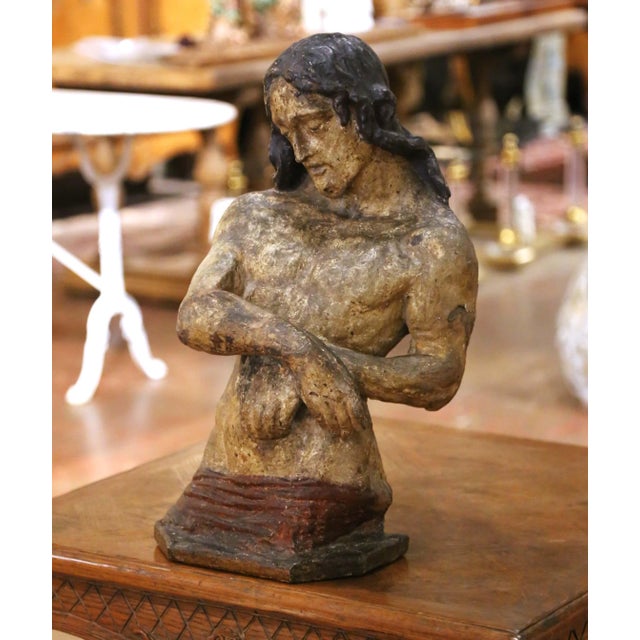 Decorate a shelf, console, or religious collection with this expressive antique devotional sculpture of Our Savior....
