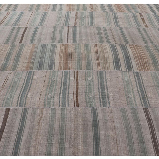 Measures: 14'0 x 14'2 Squared Vintage Hand Woven Turkish Paneled Kilim Vintage Rug in Muted Colors. Keivan Woven Arts /...