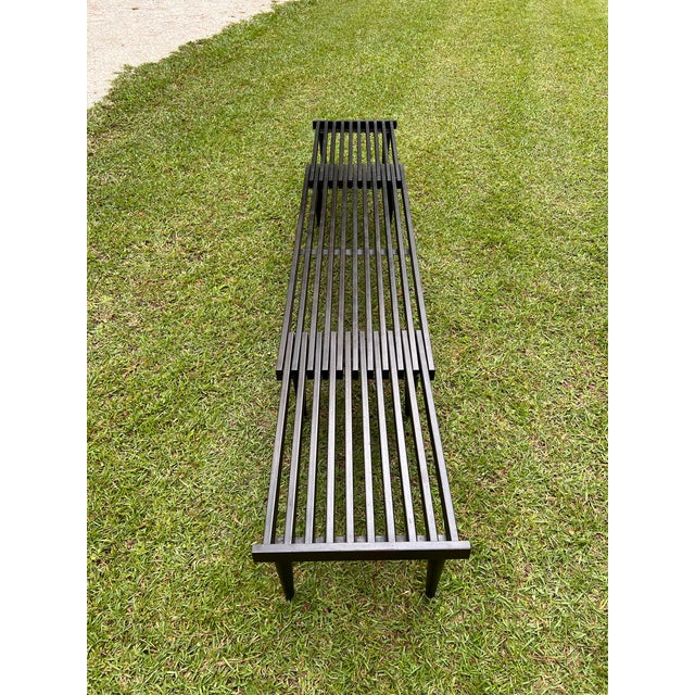 Midcentury Expandable Slatted Wood Bench Attributed to John Keal for Brown Saltman For Sale - Image 10 of 10