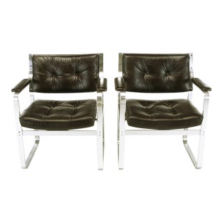 Karl-Erik Ekselius Leather and Aluminum Mondo Armchairs - a Pair For Sale