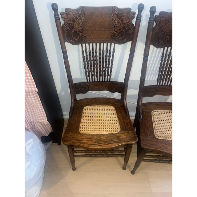 Victorian Carved Lion Antique Victorian Spindle Caned Chairs For Sale - Image 3 of 12