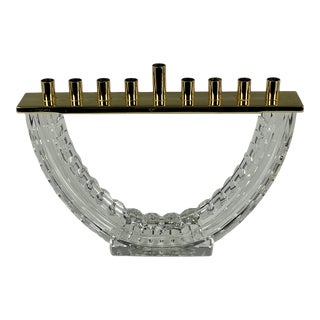 2000s Waterford Crystal & Brass Menorah With Box For Sale