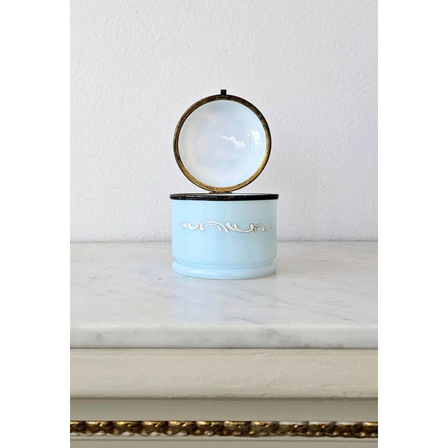 Antique Victorian Blue Opaline Milk Glass Jewelry Casket For Sale In Dallas - Image 6 of 11