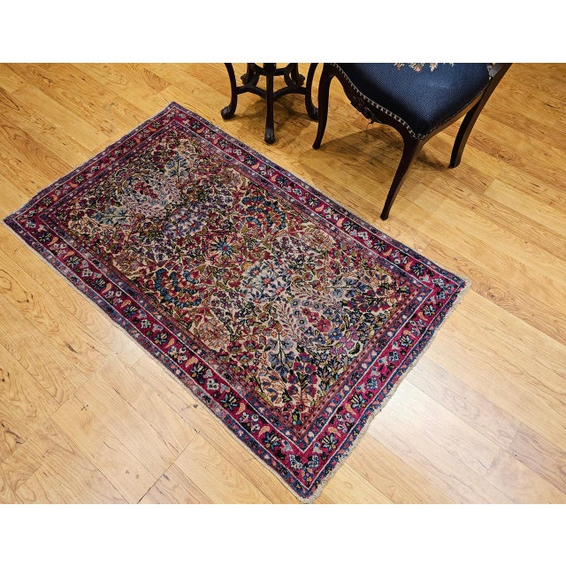 19th Century Persian Kerman Lavar Rug, Hand-Knotted Wool, All-over Floral Pattern, Ivory & Green, 3x5 For Sale - Image 9 of 13