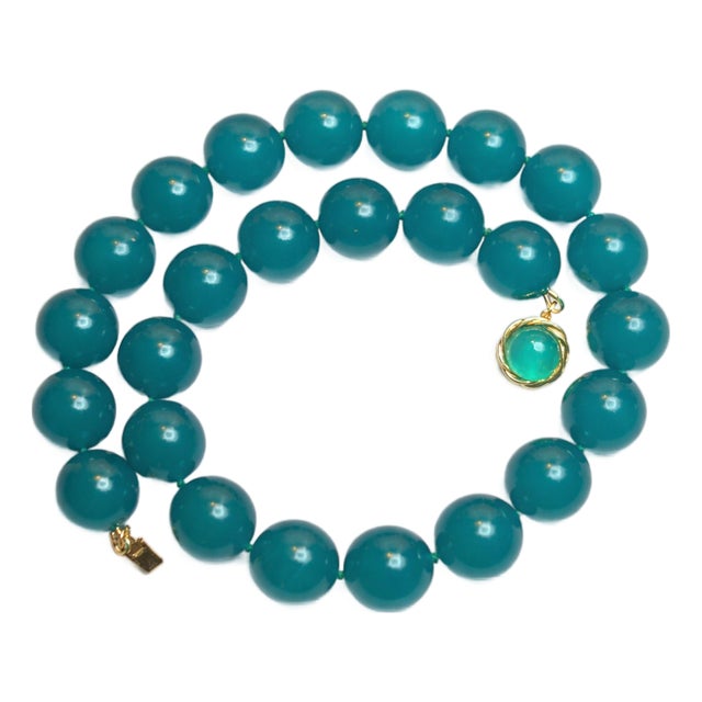 Mozambique Amazonite Beaded Necklace With Gold Plated Amazonite Clasp For Sale