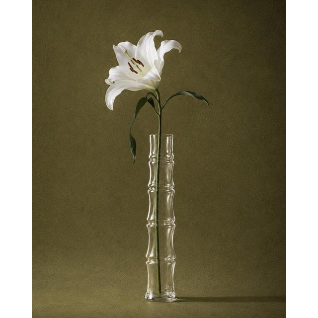 This vintage XL glass vase from the 1980s is a striking Italian design inspired by the elegant form of bamboo. Its tall,...