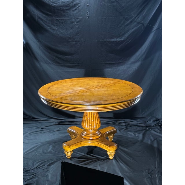 Wood Late 20th Century Burl Wood Round Pedestal Dining Table For Sale - Image 7 of 11