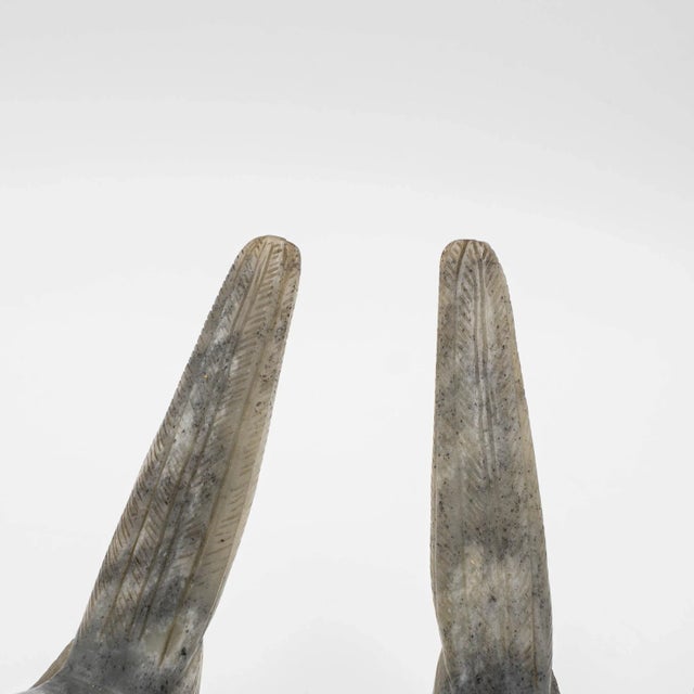 Pair of 1960s Carved Chinese Green Soap Stone Birds For Sale - Image 10 of 11