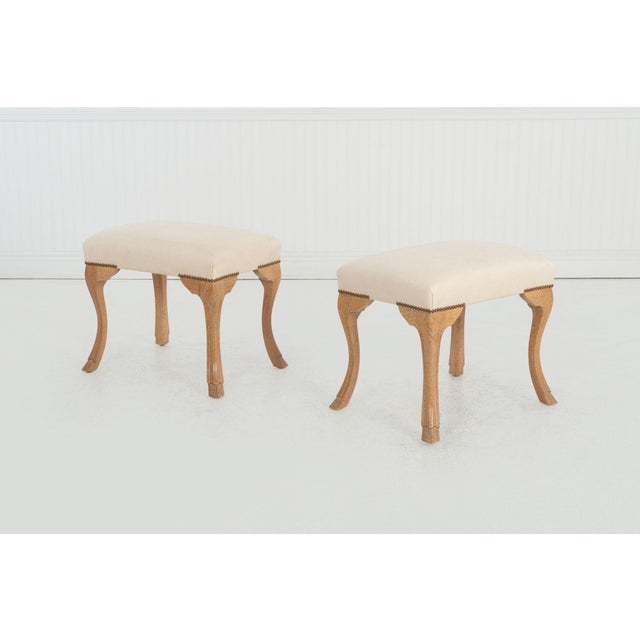 1980s Pair of William Switzer Stools, Circa 1985 – Maple Hoof-Foot Bases & Diamond-Print Upholstery For Sale - Image 5 of 8