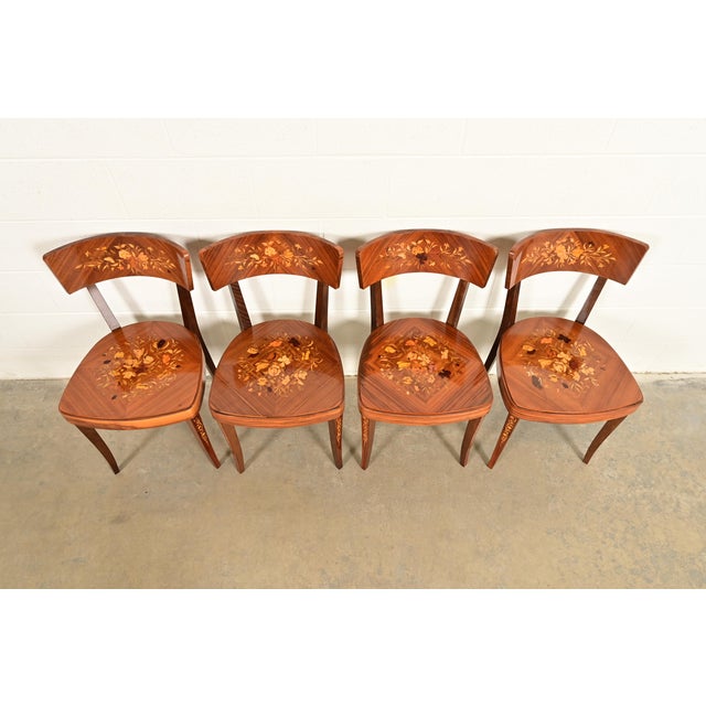 Early 20th Century Italian Louis XVI Kingwood Inlaid Marquetry Dining Chairs, Set of Four For Sale - Image 5 of 13