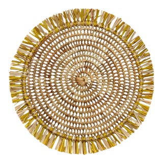 Deborah Rhodes Fringe Raffia Placemats, Yellow, Set of 4 For Sale