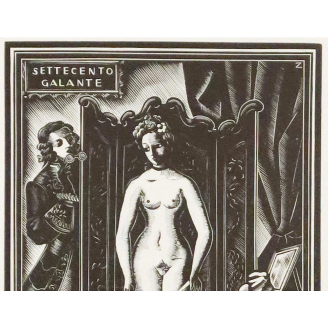 1947 Italian Engraving Bookplate (Ex Libris), Settecento Galante (Matted) For Sale - Image 4 of 4