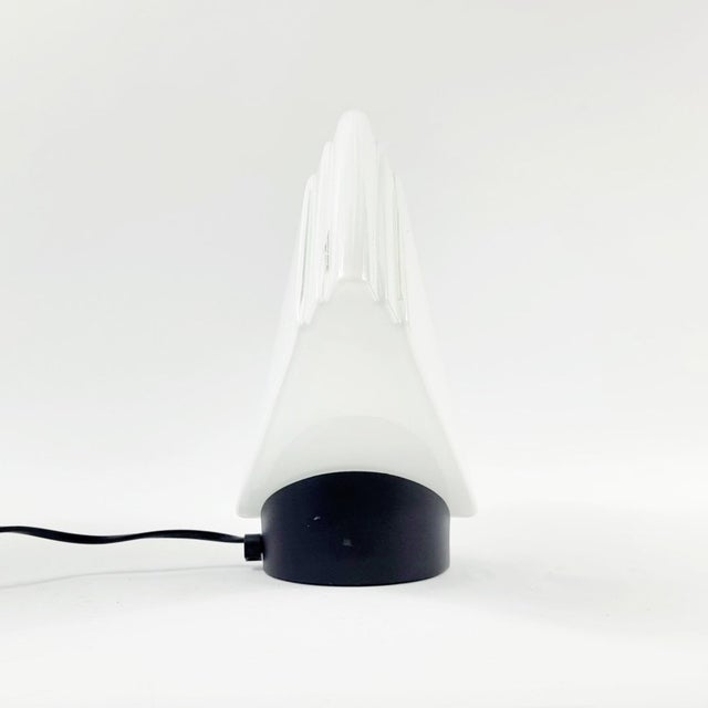 Stunning murano glass desk or table lamp by av mazzega (italy, 1970s). White fan-shaped opaline murano glass shade on...