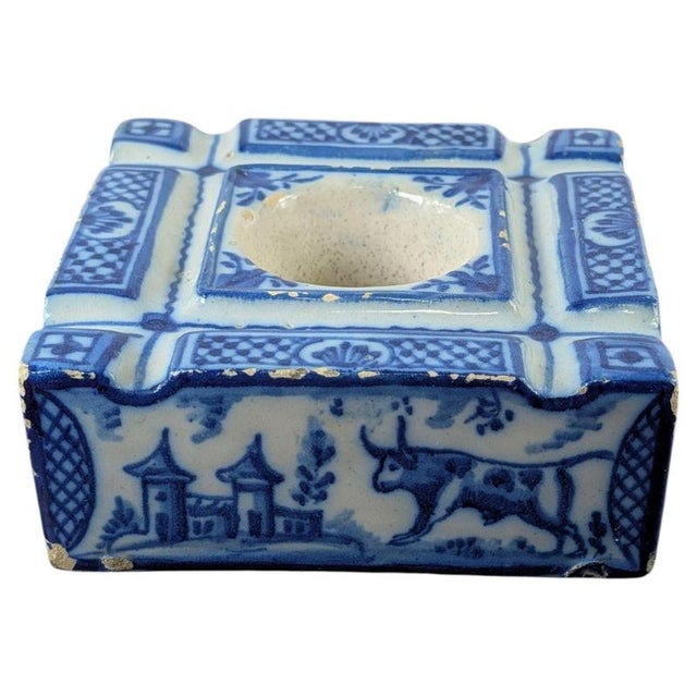 2000 - 2009 18th Century Spanish Tin-Glazed Talavera De La Reina Blue and White Inkwell For Sale - Image 5 of 13