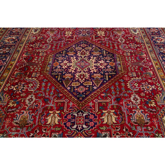 Handmade Persian Tabriz Wool Rug in Red With Medallion Motif For Sale In New York - Image 6 of 8