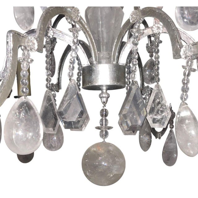 Metal Italian 20th Century Silver Leaf Wrought Iron Chandelier With Rock Crystal For Sale - Image 7 of 9