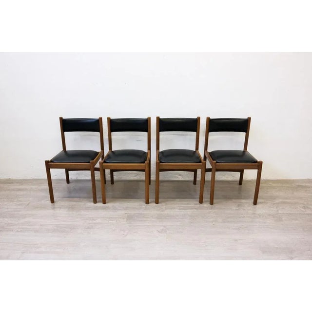 Wood Black Leather Chairs from Isa Bergamo, Italy, Set of 4 For Sale - Image 12 of 12