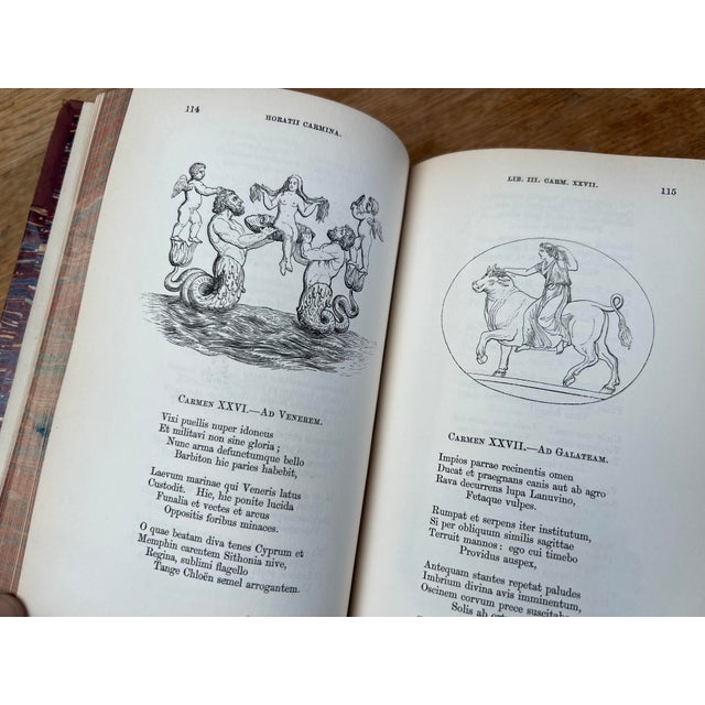 Nice Antique Horace Latin Poetry Book Illustrated Roman Classics Ornate Leather Binding Neoclassical Engravings Grand Tour Library Decor For Sale In New York - Image 6 of 11
