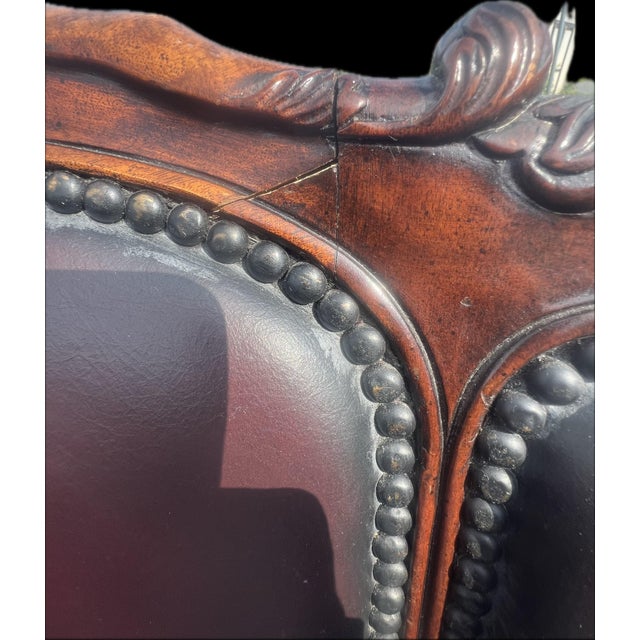 Brown Vintage Theodore Alexander French Rococo Style Carved Leather Tub Armchair For Sale - Image 8 of 10