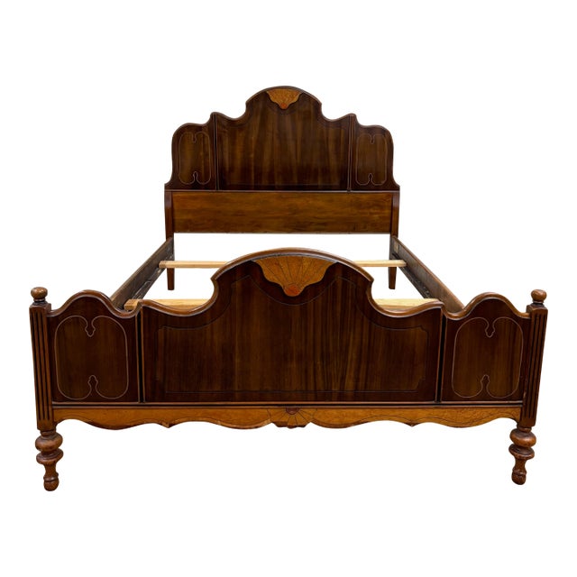 Vintage Full Size Davis Cabinet Co Art Deco Art Nouveau Style Low Poster Bed For Sale