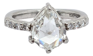Platinum Pear Shaped Rose-Cut Diamond Ring With European Shank - Size ~3.5