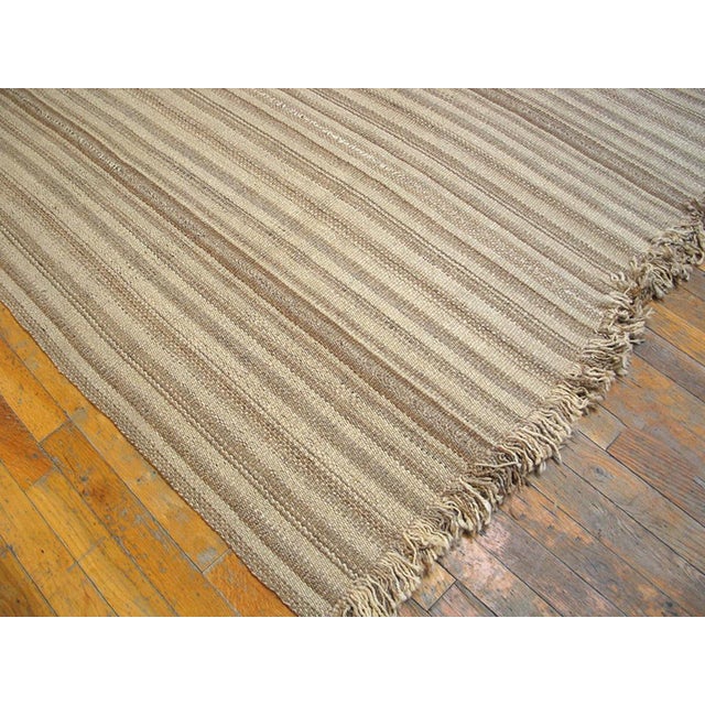 1930s Tan Camel Stripe Antique Kilim n.w. Persian Rug 10'10" X 11'3" Flatweave Wool Carpet For Sale In New York - Image 6 of 6