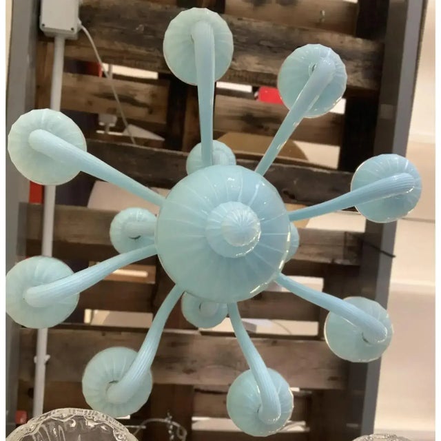 Murano Contemporary Matte Light-Blue Murano Glass Chandelier For Sale - Image 4 of 11